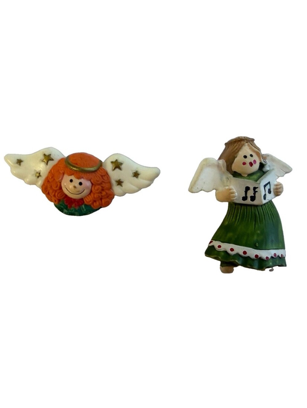 Vintage Russ Christmas Angel Brooch Pins Lot of 2 Choir Singer Holiday Resin
